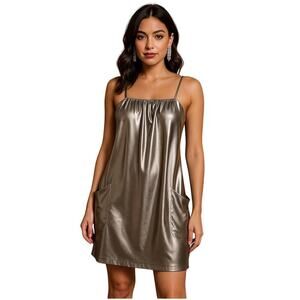 Poleci Y2K Metallic Mini Silk Dress